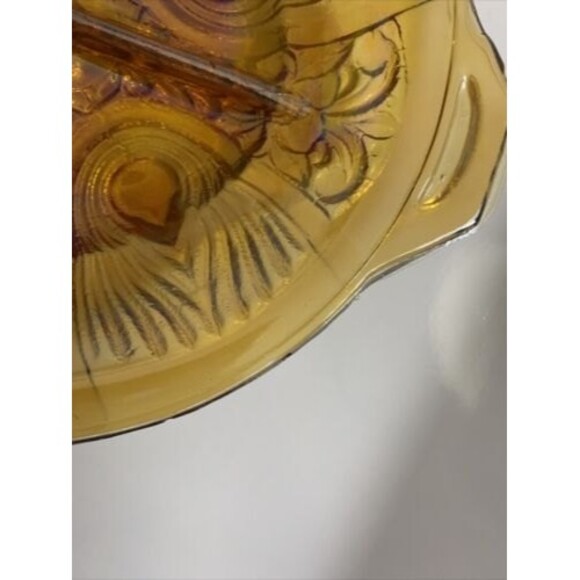 Canival Glass Irridescent Amber Divided Dish Serving Bowl Plate Vintage - Picture 11 of 12